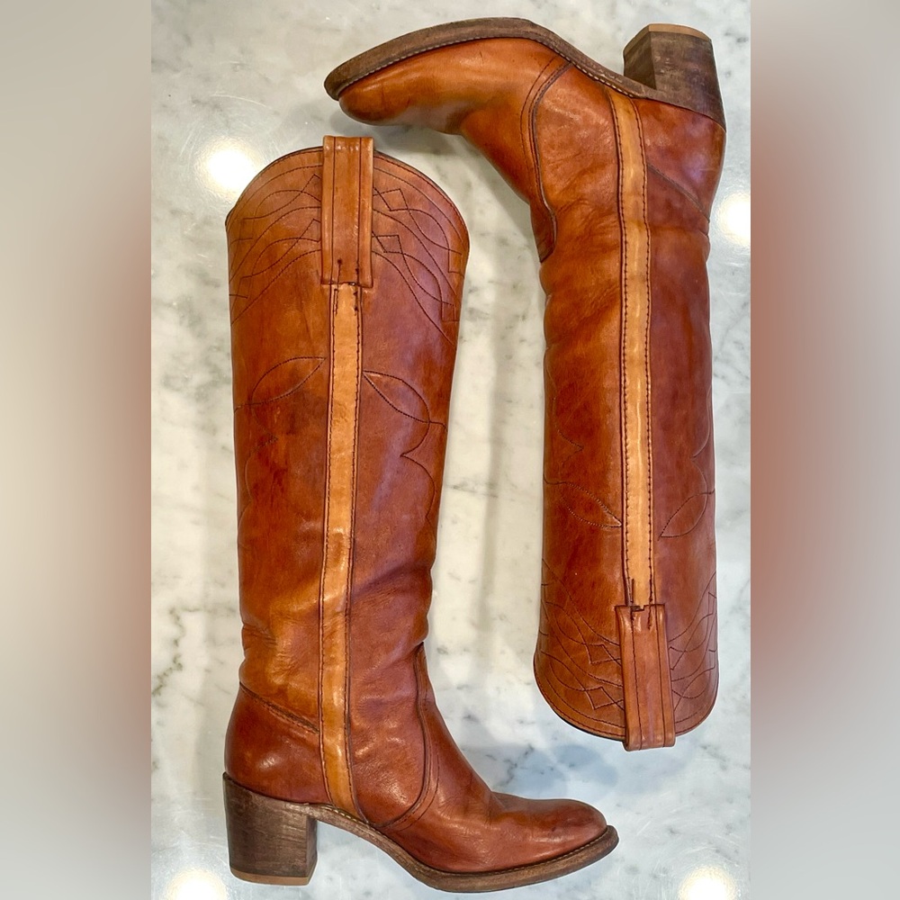 FRYE Rare Vintage *Late 60s* Black Label Horse Stitched Campus Boots, Brown, 6